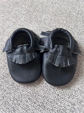 Black Leather Moccasin Shoes for Baby 6-12 months